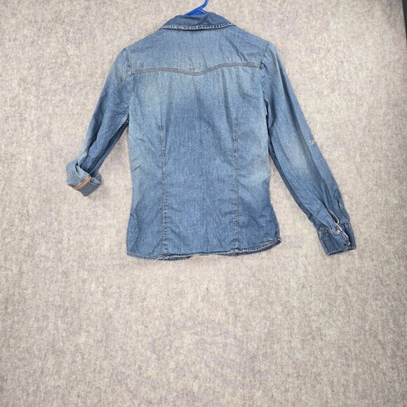 A.N.A Womens Denim Long Sleeve Button-Down Shirt With Stud Accents Size S Cotton - Picture 2 of 5